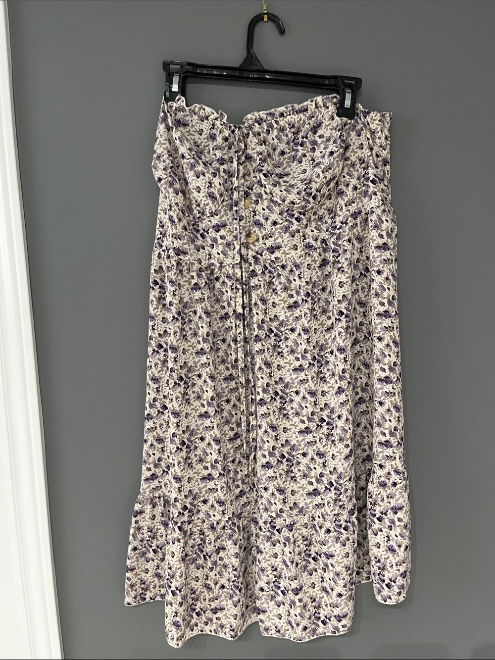 3/$30 SHEIN Purple and Cream Floral Button-Front Midi Skirt